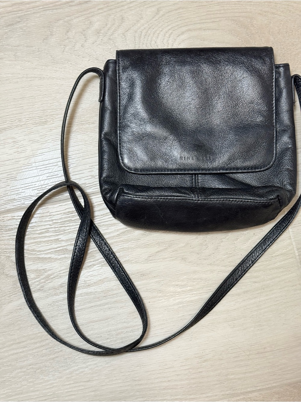 Nine West Black Leather Flap Crossbody